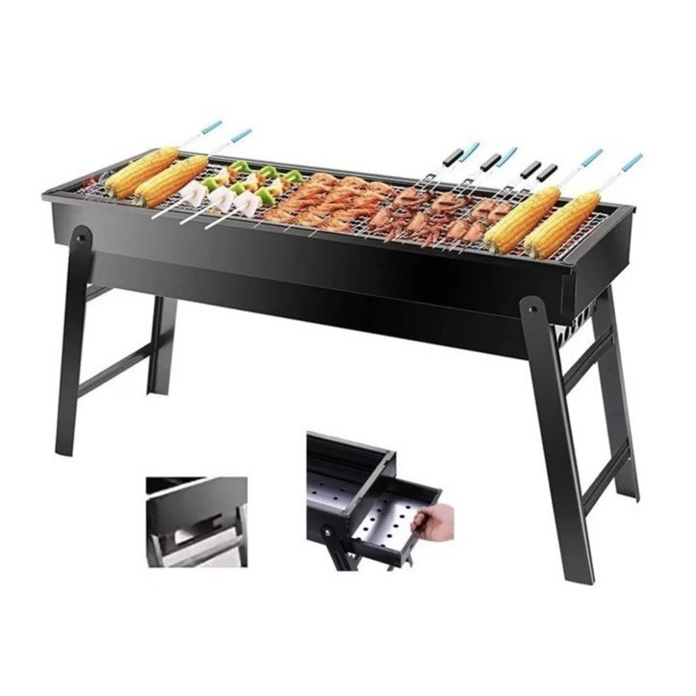 Portable Barbecue Grill Folding Legs Outdoor BBQ Smoker Cooker Camping Durable - Picture 1 of 6